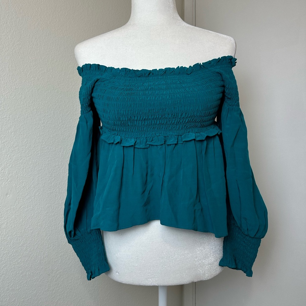 ~EUC~ FOR LOVE & LEMONS Ruched Off The Shoulder Blouse Top Size Medium - Picture 3 of 10